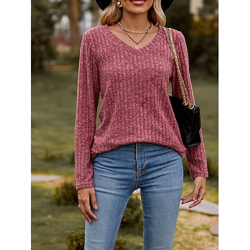 

Damen Pullover Strickwaren Gerippt Stricken überdimensional Feste Farbe V Ausschnitt Stilvoll Brautkleider schlicht Outdoor Täglich Herbst Winter Rot Braun Schwarz Wein S