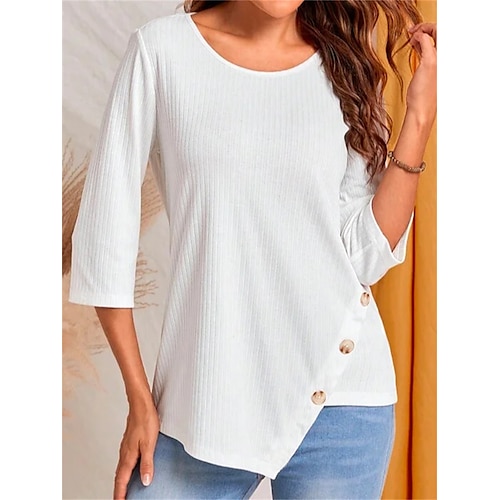 

Damen T Shirt Weiß Glatt Asymmetrisch Langarm Täglich Wochenende Basic Rundhalsausschnitt Standard S