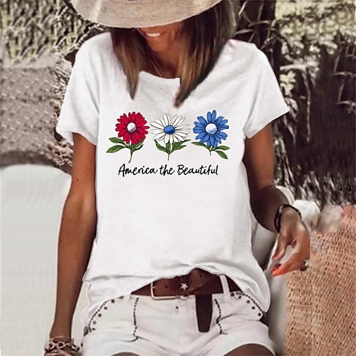 

Mulheres Camiseta Preto Branco Rosa Floral Letra Imprimir Manga Curta Feriado Final de semana Básico Decote Redondo Padrão Tema Flores Pintura S