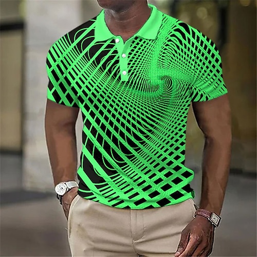  Herr Geometrisk Våffelpikétröjor Golftröja Kortärmad Polotröjor Skjortor med krage Business Casual Semesterkläder Högtidskläder Festivalkläder Knappar 3D-utskrift Vit Gul Marinblå