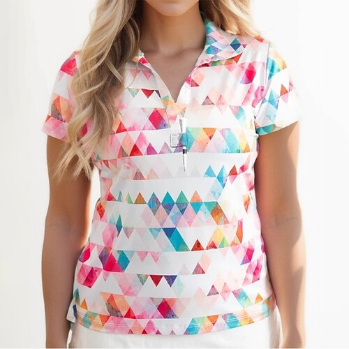 

Damen poloshirt Golfhemd Atmungsaktiv Schnelltrocknend Feuchtigkeitsableitung Kurzarm Golfbekleidung Golfkleidung Regular Fit V-Ausschnitt Geometrie Sommer Tennis Golfspiel Pickleball