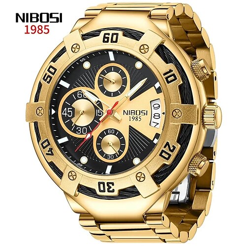 

Nibosi marque grand cadran montre à quartz pour hommes sport étanche en acier inoxydable or chronographe hommes montre-bracelet