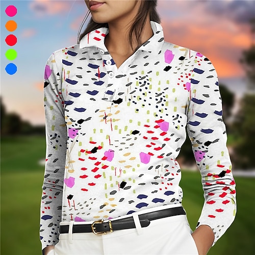 

Women's Polo Shirt Golf Shirt Button Up Polo Breathable Quick Dry Moisture Wicking Long Sleeve Golf Apparel Golf Clothes Regular Fit Printed Spring Autumn Tennis Golf Pickleball