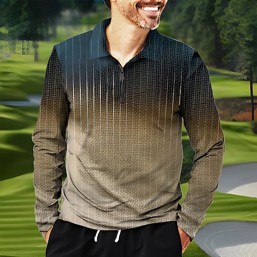 

Homens Camisa polo de caminhada Camisa de golfe Respirável Secagem Rápida Pavio Humido Manga Longa Vestuário de golfe Roupas de golfe Normal Zíper Cores Gradiente Primavera Outono Tênis Golfe