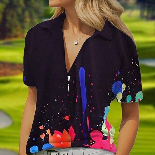 

Mulheres Camisa polo de caminhada Camisa de golfe Respirável Secagem Rápida Pavio Humido Manga Curta Vestuário de golfe Roupas de golfe Normal Em V Floral Tintura Tie Dye Verão Tênis Golfe Pickleball