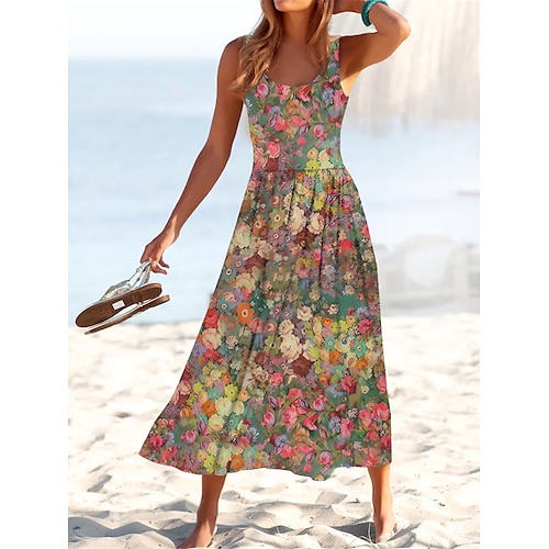 

Damen Lässiges Kleid Schaukelkleid A Linie Kleid Blumen Streifen Bedruckt U-Ausschnitt Midikleid Aktiv Modisch Outdoor Täglich Ärmellos Regular Fit Schwarz Gelb Blau Sommer Frühling S M L XL XXL