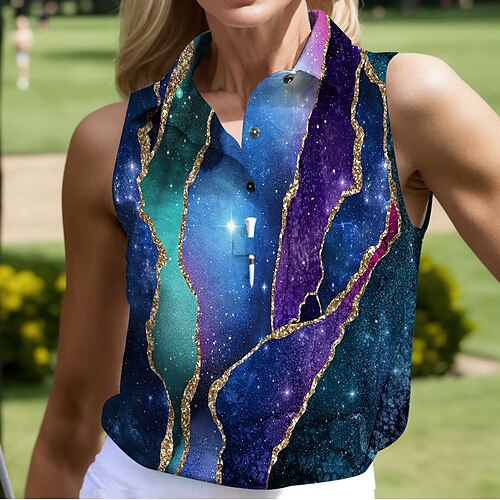 

Mulheres Camisa polo de caminhada Camisa de golfe Pólo de botões Respirável Secagem Rápida Pavio Humido Sem Manga Vestuário de golfe Roupas de golfe Normal Estampado Verão Tênis Golfe Pickleball