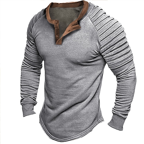 

Men's Henley Shirt Long Sleeve Shirt Plain Slim Pleated Henley Street Vacation Long Sleeve Pleated Sleeve Clothing Apparel Designer Basic Modern Contemporary