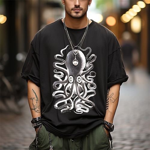 

Men's T shirt Tee Graphic Tee Casual Style Classic Style Graphic Animal Octopus Crew Neck Clothing Apparel Outdoor Street Short Sleeve Print Fashion Designer Casual