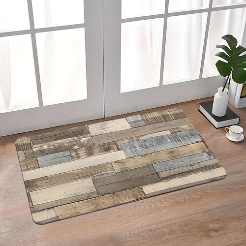 

Alfombra de cocina con estampado de madera de bloque de color, alfombra antideslizante para interiores y exteriores, decoración de dormitorio, alfombra de baño, alfombra de entrada, alfombrilla para