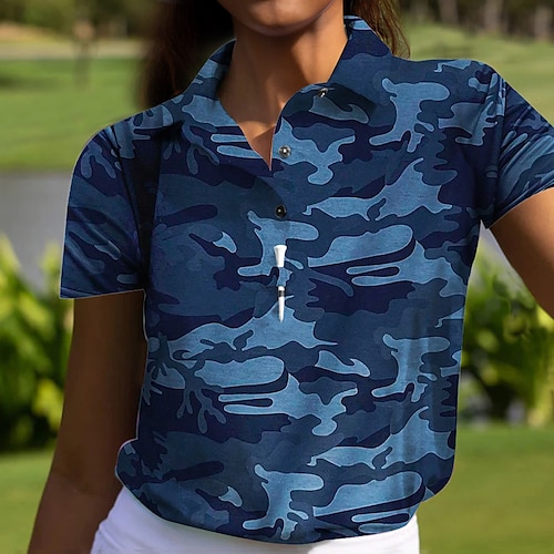 

Femme T-shirt POLO Chemise de golf Polo boutonné Respirable Séchage rapide Evacuation de l'humidité Manche Courte Vêtements de golf Top Standard camouflage Eté Tennis Le golf Pickleball