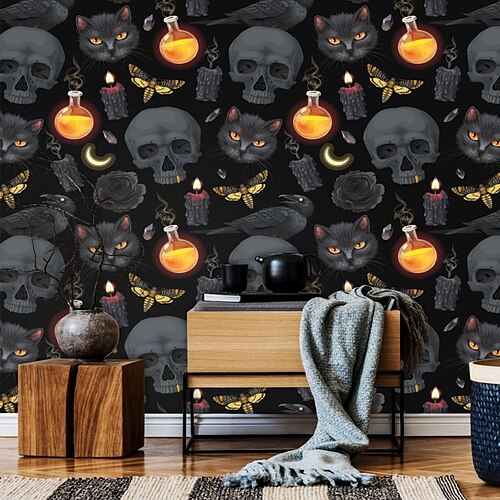 

Halloween-Tapete zum Abziehen und Aufkleben, abnehmbarer PVC/Vinyl-Wandaufkleber, selbstklebend, 17,7'' x 118'' (45 cm x 300 cm)