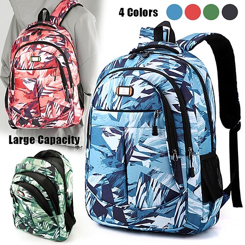 

Men's Women's Backpack School Bag Bookbag Commuter Backpack School Outdoor Color Block Geometric Pattern Nylon Large Capacity Waterproof Lightweight Zipper Black Blue Orange