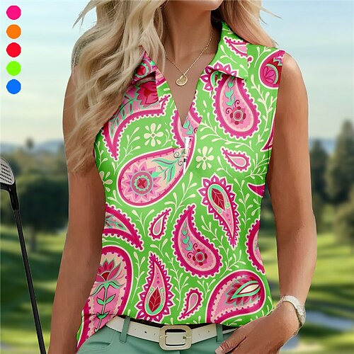 

Femme T-shirt POLO Chemise de golf Respirable Séchage rapide Evacuation de l'humidité Sans Manches Vêtements de golf Top Standard Col en V Imprimé Eté Tennis Le golf Pickleball