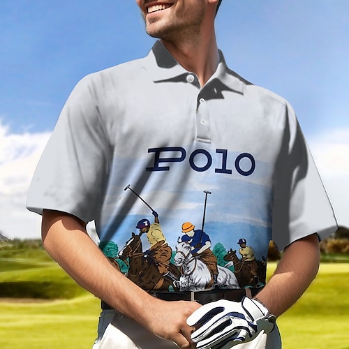 

Homens Camisa polo de caminhada Camisa de golfe Pólo de botões Respirável Secagem Rápida Pavio Humido Manga Curta Vestuário de golfe Roupas de golfe Normal Estampado Verão Tênis Golfe Pickleball