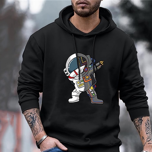 

Homme Sweat à capuche Noir Capuche Imprimés Photos Imprimer du quotidien Des sports 3D effet Vêtement de rue Design basique Printemps Automne Vêtement Tenue Astronaut Pulls Capuche Pulls molletonnés