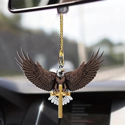 

1pc Car Acrylic Brown Flying Eagle Hanging Decoration for Rear View Mirror Accessories Interior Pendant