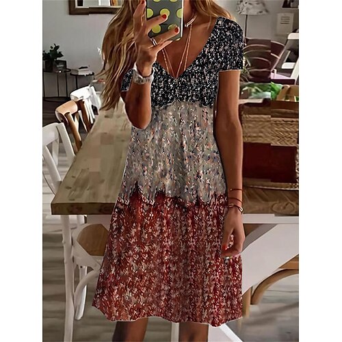 

Women's Casual Dress Summer Dress Print Dress Floral Paisley Print V Neck Mini Dress Active Fashion Outdoor Daily Short Sleeve Regular Fit Wine Red Royal Blue Summer Spring S M L XL XXL