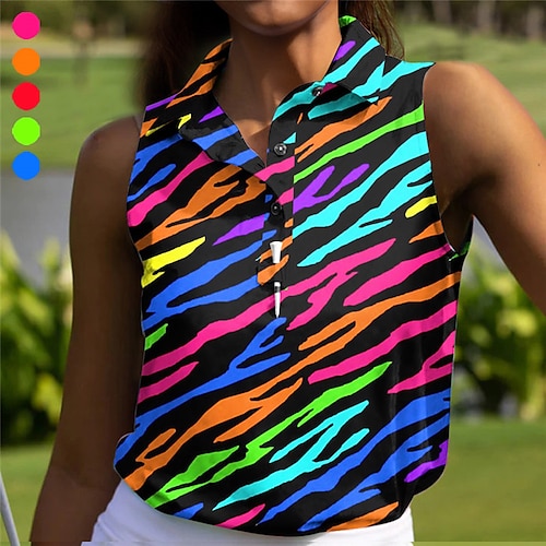 

Women's Polo Shirt Golf Shirt Button Up Polo Breathable Quick Dry Moisture Wicking Sleeveless Golf Apparel Golf Clothes Regular Fit Printed Summer Tennis Golf Pickleball