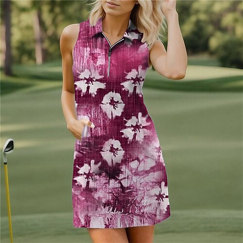 

Mujer Vestido de tenis vestido de golf Transpirable Secado rápido Dispersor de humedad Sin Mangas Vestidos Traje de tenis Cremallera Tie-dye Verano Tenis Golf pepinillo