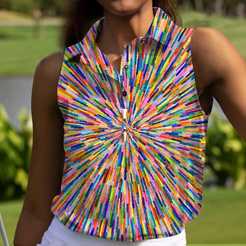 

Mulheres Camisa polo de caminhada Camisa de golfe Pólo de botões Respirável Secagem Rápida Pavio Humido Sem Manga Vestuário de golfe Roupas de golfe Normal Estampado Verão Tênis Golfe Pickleball