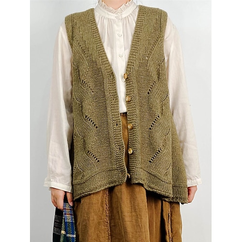 

Pull Maille Femme A côtes Tricoter Bouton Couleur unie Col V mode Décontractées Extérieur du quotidien manche longue Eté Automne Jaune Vert Taille unique