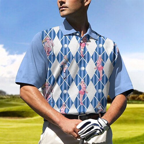 

Men's Polo Shirt Golf Shirt Button Up Polo Breathable Quick Dry Moisture Wicking Short Sleeve Golf Apparel Golf Clothes Regular Fit Plaid Summer Tennis Golf Pickleball