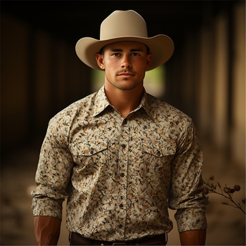 

Men's Shirt Western Shirt Floral Graphic Prints Turndown Green Outdoor Street Long Sleeve Print Clothing Apparel Fashion Designer Casual western style