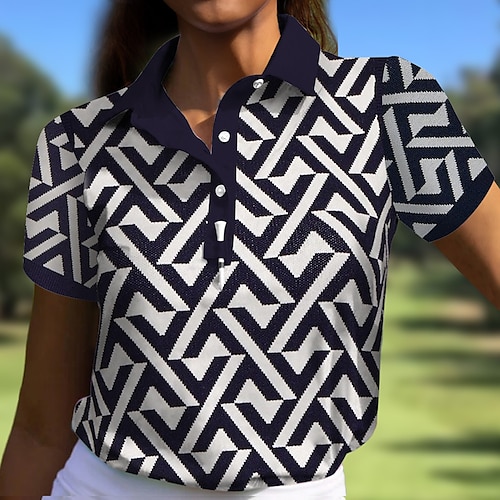 

Damen poloshirt Golfhemd Geknöpftes Poloshirt Atmungsaktiv Schnelltrocknend Feuchtigkeitsableitung Kurzarm Golfbekleidung Golfkleidung Regular Fit Geometrie Sommer Tennis Golfspiel Pickleball