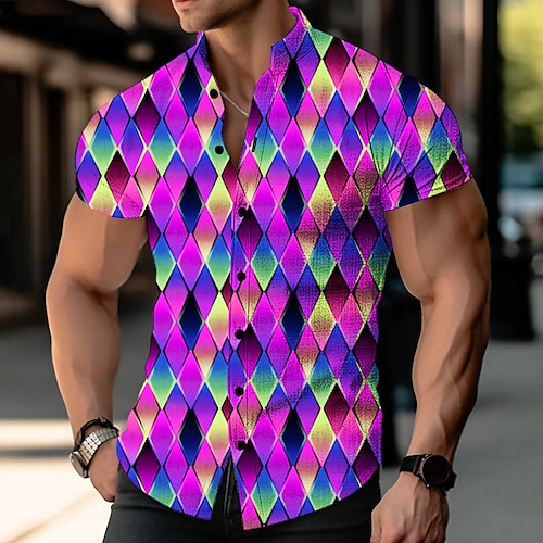 

Homens Camisa Social camisa de linho Estampas Abstratas Cruz Fé Aberto para a Lateral Amarelo Azul Roxo Laranja Cinzento Ao ar livre Rua Manga Curta Imprimir Roupa Linho Moda Designer Casual Macia