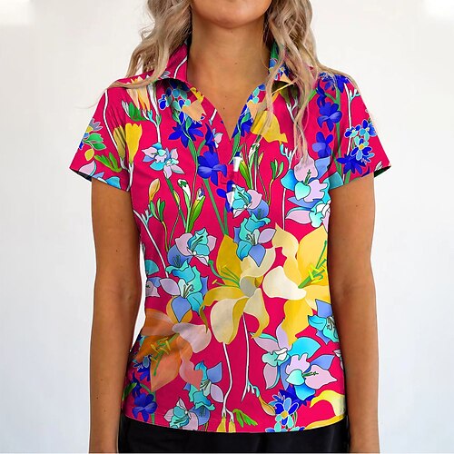 

Mulheres Camisa polo de caminhada Camisa de golfe Respirável Secagem Rápida Pavio Humido Manga Curta Vestuário de golfe Roupas de golfe Normal Em V Floral Verão Tênis Golfe Pickleball