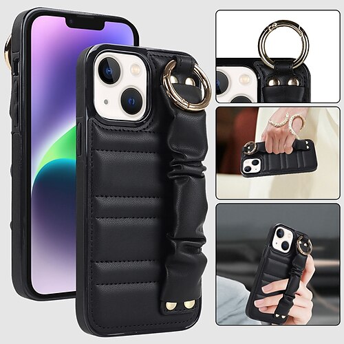 

téléphone Coque Pour Apple iPhone 14 Pro Max Plus 13 12 11 Mini X XR XS 8 7 Coque Arriere Anneau de Maintien avec dragonne Antichoc Couleur unie TPU faux cuir