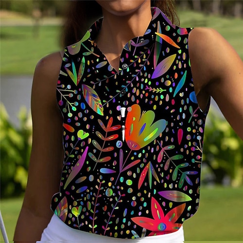 

Damen poloshirt Golfhemd Geknöpftes Poloshirt Atmungsaktiv Schnelltrocknend Feuchtigkeitsableitung Ärmellos Golfbekleidung Golfkleidung Regular Fit Blumen Sommer Tennis Golfspiel Pickleball