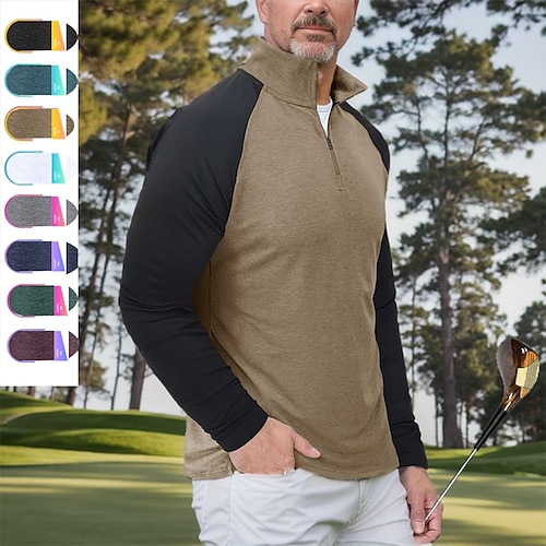 

Homens roupas de golfe Respirável Secagem Rápida Pavio Humido Manga Longa Roupas de golfe Casacos de golfe Bloco de cor Primavera Outono Tênis Golfe Pickleball