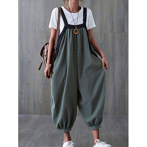 

Conjunto feminino cintura alta cor sólida streetwear diário de férias casual ajuste solto sem mangas preto exército verde l xl xxl verão outono