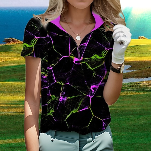 

Mujer Camisas de polo Camiseta de golf Transpirable Secado rápido Dispersor de humedad Manga Corta Ropa de golf ropa de golf Ajuste regular Cremallera Cuello alto Impreso Verano Tenis Golf pepinillo