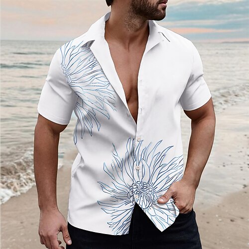 

Homme Chemise Floral Imprimés Photos Collier cubain Bleu Extérieur Casual Manche Courte Imprimer Vêtement Tenue Sportif Mode Vêtement de rue Design