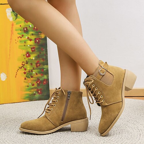 

Mulheres Botas Martin Boots Tamanhos Grandes Botas de trabalho Ao ar livre Diário Inverno Presilha Ziper Salto Robusto Ponta Redonda Vintage Elegante Casual Camursa Sintética Couro Ecológico Com