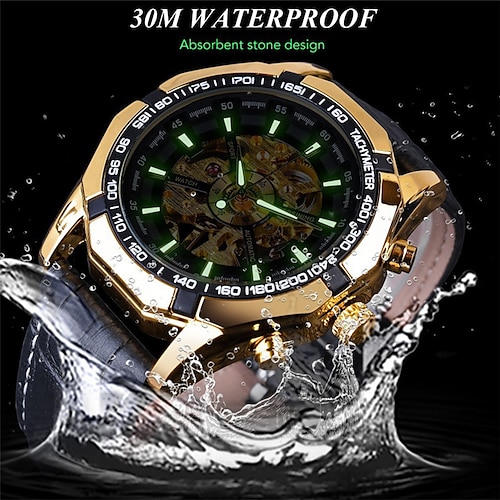 

Reloj Mecánico forsining para hombre, esfera grande de lujo, moda de negocios, esqueleto hueco, decoración impermeable, reloj de cuero