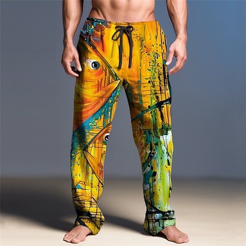 

Homme Pantalon pantalon été Pantalon de plage Cordon Taille elastique Impression 3D Abstrait Imprimés Photos Confort Casual du quotidien Vacances Vêtement de rue Hawaïen Bleu Orange