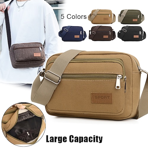 

Homens Mulheres Bolsa crossbody Bolsa de ombro Bolsa Carteiro Bolsa mensageiro Tela de pintura Ao ar livre Diário Ziper Grande Capacidade Leve Durável Côr Sólida Preto Azul Marron