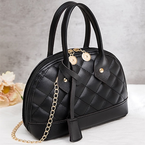 

Women's Crossbody Bag Shoulder Bag Dome Bag PU Leather Office Daily Zipper Adjustable Waterproof Lightweight Color Block Black / White Black White