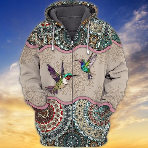 

Homme Sweat à capuche zippé Veste Marron Capuche Animal Tribal Imprimés Photos Zippé Imprimer Sport Loisir du quotidien Des sports 3D effet Vêtement de rue Design Décontractées Printemps Automne