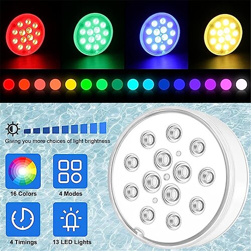 

Luces led sumergibles magnéticas recargables 1/2 piezas luz de piscina subacuática impermeable completa rgb con control remoto rf luz de bañera estanque al aire libre piscina acuario