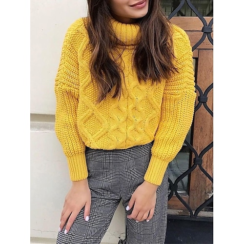 

Mulheres Pulôver suéter Saltador Cabo Tricotar Superdimensionado Côr Sólida Gola Alta à moda Casual Diário Para Noite Outono Inverno Branco Amarelo S M L