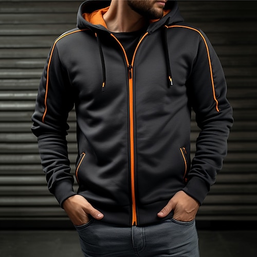 

Homme Sweat à capuche zippé Veste Noir Capuche Bloc de couleur Patchwork Sport Loisir du quotidien Des sports Vêtement de rue Frais Décontractées Printemps Automne Vêtement Tenue Pulls Capuche