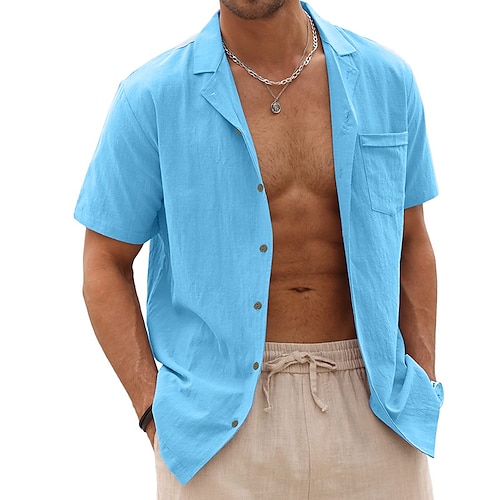 

Homme Chemise Lin Chemise boutonnée Chemisette Chemise d'été Chemise de plage Noir Blanche Rose Claire Manche Courte Plein Revers Printemps été Hawaïen Vacances Vêtement Tenue Basique