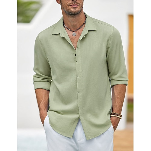 

Hombre Camisa camisa de lino Abotonar la camisa Camisa de verano Camisa de playa Negro Blanco Azul Marino Manga Larga Plano Diseño Primavera verano Casual Diario Ropa