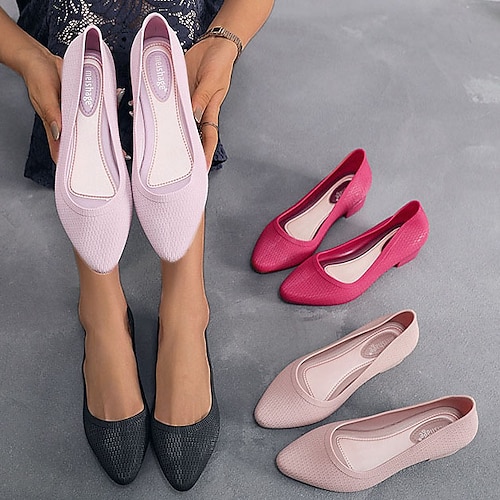 

Mulheres Saltos Sandálias Slip-Ons Sandálias de calcanhar Salto agulha Sapatos Confortáveis Trabalho Diário Salto Baixo Dedo Apontado Moda Clássico Conforto PVC Mocassim Côr Sólida Preto Rosa Vermelho