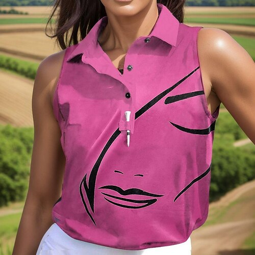 

Mulheres Camisa polo de caminhada Camisa de golfe Pólo de botões Respirável Secagem Rápida Pavio Humido Sem Manga Vestuário de golfe Roupas de golfe Normal Estampado Verão Tênis Golfe Pickleball